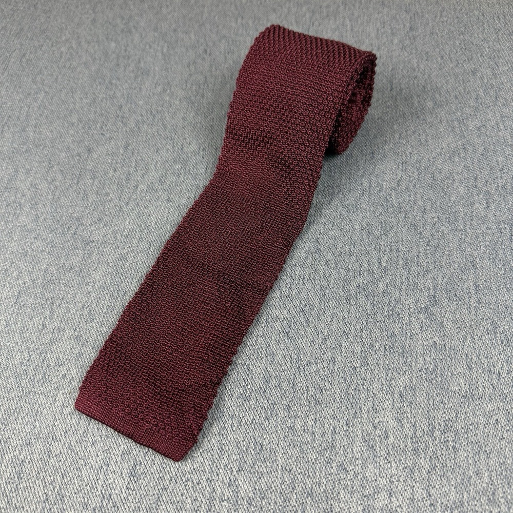 Armani Collezioni Mens Silk Knit Tie Burgundy Red Square End Italy Luxury 2.5"